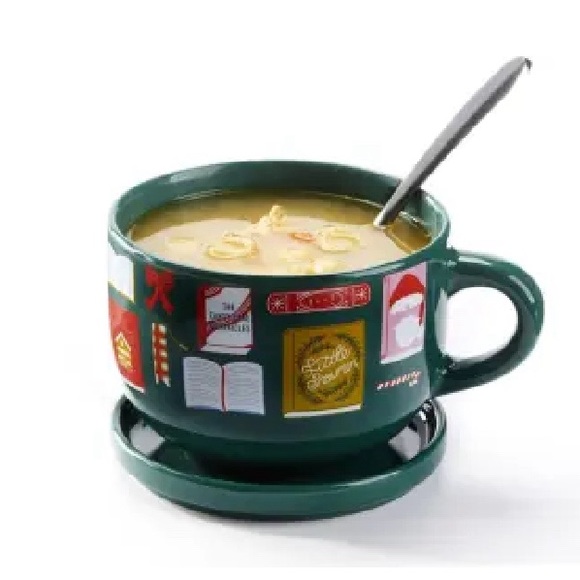 Papersource Christmas Holiday Oversized Mug & Lid New in Box Green Stoneware - Picture 1 of 4